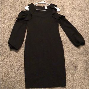 Black maternity dress with ruffled sleeves